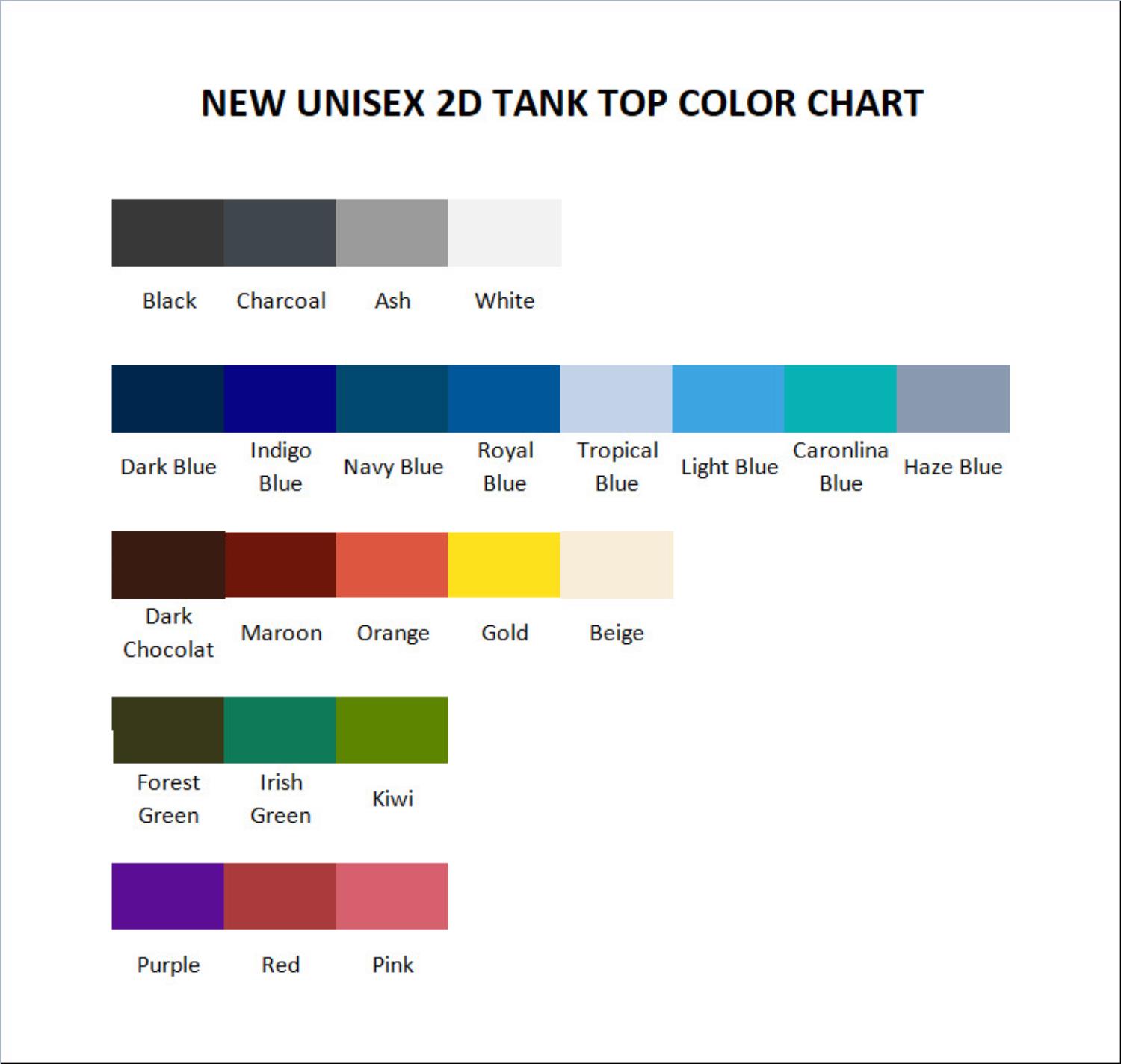 tank top color chart - Greys Anatomy Store